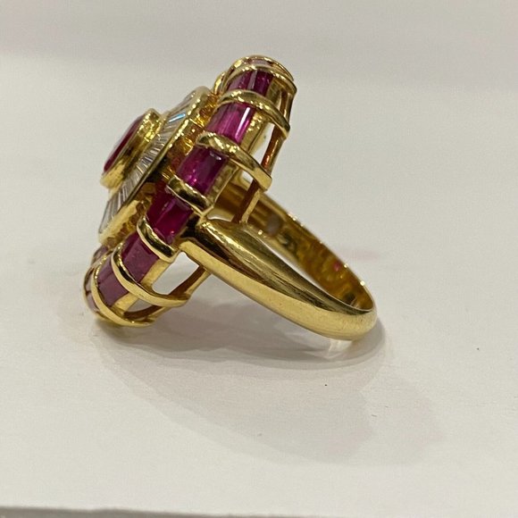 10k VINTAGE ORIGINAL ART DECO 18K GOLD NATURAL DIAMOND AND RUBY RING Size 7 - Picture 4 of 15